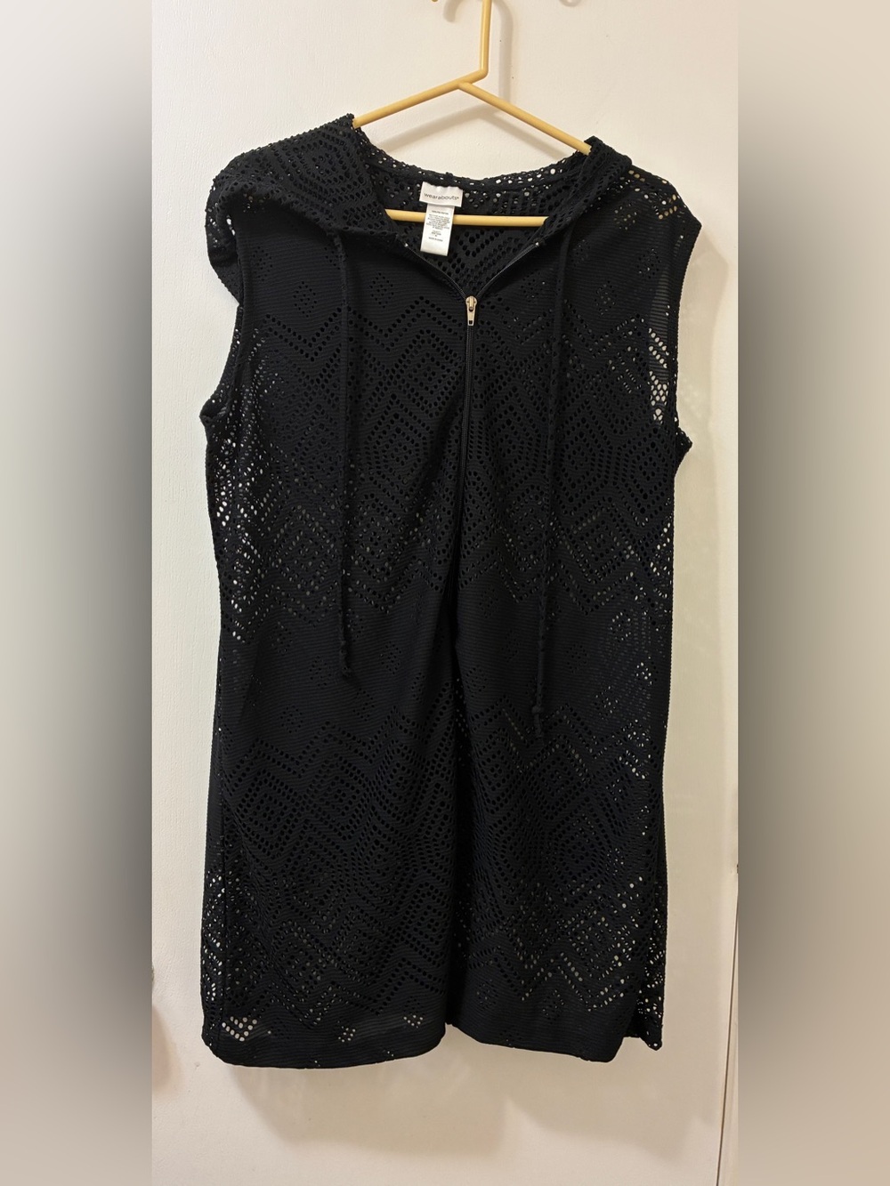Wearabouts Women's Swim Coverup Full Zip Hood Black Size Med